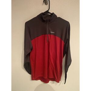 Simms Mens Large Performance Baselayer 1/4 Zip Red Black Power Dry Long Sleeve